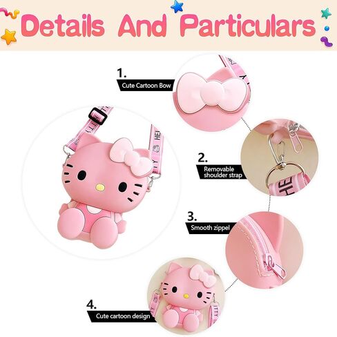 2Pcs Kawaii Pink Crossbody Bags, Cartoon Crossbody Purse, Cute Soft Silicone Coin Purse with Adjustable Shoulder Strap (Large) in Saudi Arabia