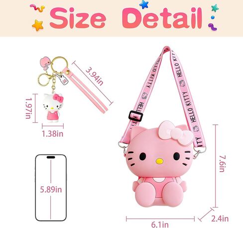 2Pcs Kawaii Pink Crossbody Bags, Cartoon Crossbody Purse, Cute Soft Silicone Coin Purse with Adjustable Shoulder Strap (Large) in Saudi Arabia