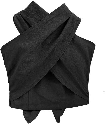 SHENHE Women's Criss Cross Halter Top Wrap Front Smocked Tie Backless Going Out Crop Top in Saudi Arabia