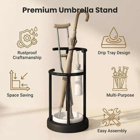 Umbrella Stand with Detachable Drip Tray, Umbrella Holder for Entryway, Rust Proof Umbrella Storage Rack for Homes, Offices, Mudrooms in Saudi Arabia
