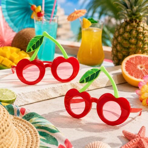 LOGOFUN 2PCS نظارات حزب الكرز مضحك الفاكهة على شكل النظارات الشمسية هاواي شاطئ لوا صور بوث الدعائم لفصل الصيف عطلة بركة عطلة زي خلع الملابس in Kuwait