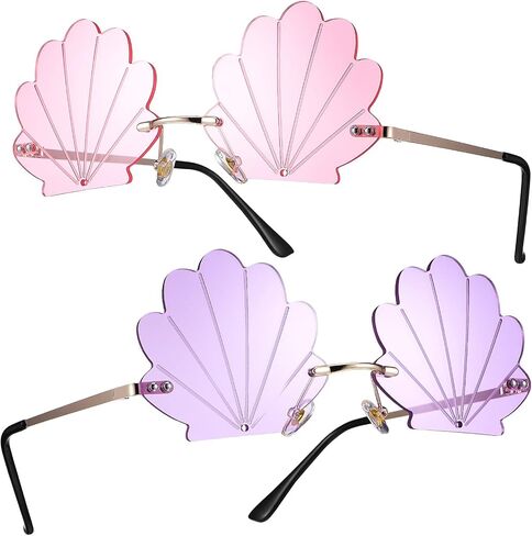 نظارات شمسية من Gatuida قطعتين من نظارات Seashell بدون إطار نظارات شمسية للحفلات دعائم أزياء Bueaty Mermaid نظارات للجنسين لكشك الصور in Kuwait