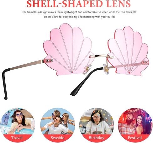 نظارات شمسية من Gatuida قطعتين من نظارات Seashell بدون إطار نظارات شمسية للحفلات دعائم أزياء Bueaty Mermaid نظارات للجنسين لكشك الصور in Kuwait
