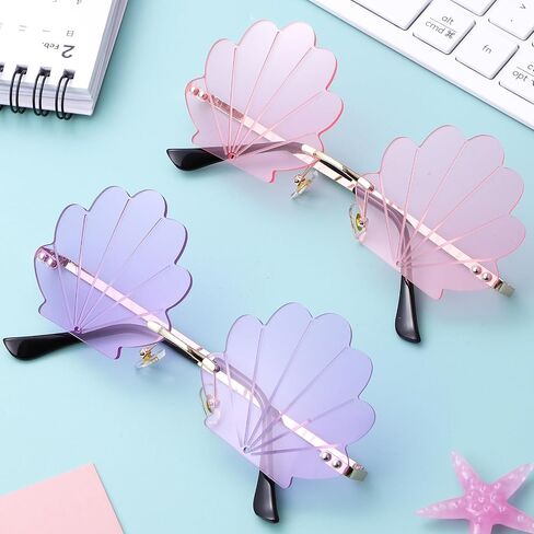 نظارات شمسية من Gatuida قطعتين من نظارات Seashell بدون إطار نظارات شمسية للحفلات دعائم أزياء Bueaty Mermaid نظارات للجنسين لكشك الصور in Kuwait