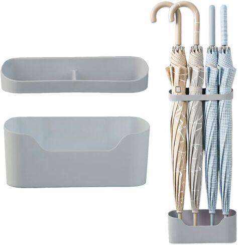 White Umbrella Racks, 1 Set Compact Space-Saving Storage for Long Stick & Foldable Umbrellas, No-Drill Wall Mount Water Draining Organizer, Height Adjustable Holder, Indoor Home Entryway & Office Use in Kuwait