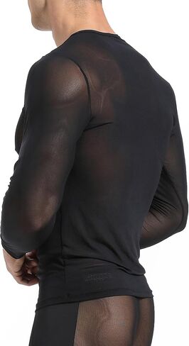 SEAUR Mens Sheer Mesh T Shirt See Through Long Sleeves Muscle Tee Tops Breathable Transparent Workout Undershirt Clubwear in Kuwait