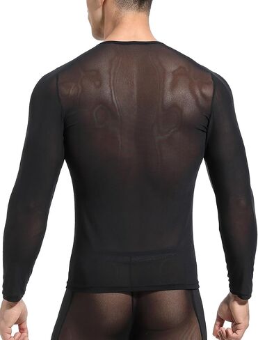 SEAUR Mens Sheer Mesh T Shirt See Through Long Sleeves Muscle Tee Tops Breathable Transparent Workout Undershirt Clubwear in Kuwait