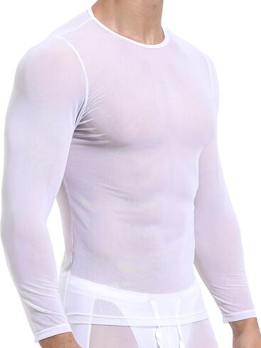 SEAUR Mens Sheer Mesh T Shirt See Through Long Sleeves Muscle Tee Tops Breathable Transparent Workout Undershirt Clubwear in Kuwait