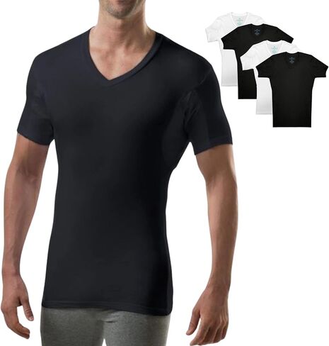 T THOMPSON TEE Men's Sweatproof Undershirt | V Neck | Slim Fit | with Sweat Pads | White, Black | 4-PK Bundle | X-Large in Saudi Arabia