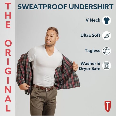 T THOMPSON TEE Men's Sweatproof Undershirt | V Neck | Slim Fit | with Sweat Pads | White, Black | 4-PK Bundle | X-Large in Saudi Arabia