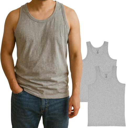 ORGANICKID Mens 100% Organic 100% Cotton Soft Breathable GOTS Certified Crewneck Undershirts Tank Tops Pack of 2 in Saudi Arabia
