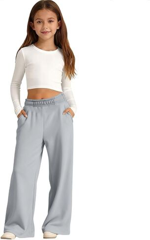 Girls Wide Leg Sweatpants Kids Baggy Sweat Pants for Girls Casual Loose Fit Kids Pants with Pockets in Saudi Arabia