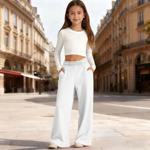 Girls Wide Leg Sweatpants Kids Baggy Sweat Pants for Girls Casual Loose Fit Kids Pants with Pockets in Saudi Arabia