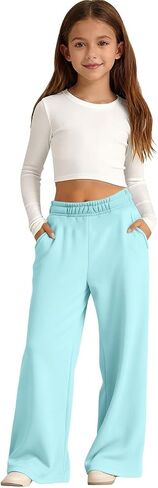 Girls Wide Leg Sweatpants Kids Baggy Sweat Pants for Girls Casual Loose Fit Kids Pants with Pockets in Saudi Arabia