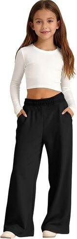 Girls Wide Leg Sweatpants Kids Baggy Sweat Pants for Girls Casual Loose Fit Kids Pants with Pockets in Saudi Arabia