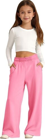 Girls Wide Leg Sweatpants Kids Baggy Sweat Pants for Girls Casual Loose Fit Kids Pants with Pockets in Saudi Arabia