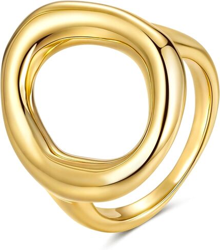 YeGieonr Gold Rings for Women Non Tarnish - 18K Gold Plated Stainless Steel Chunky Oval Statement Ring, Dainty Thick Waterproof Stackable Ring in Saudi Arabia
