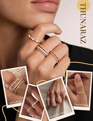 thunaraz 14k خواتم مطلية بالذهب للنساء غير تشويه تكويم خواتم الإبهام مجموعة لذيذ مكعب زركونيا خاتم الزفاف كومة الحد الأدنى العصرية بيان الخطبة وعد سلسلة حلقة التراص حجم 5-10 in Kuwait