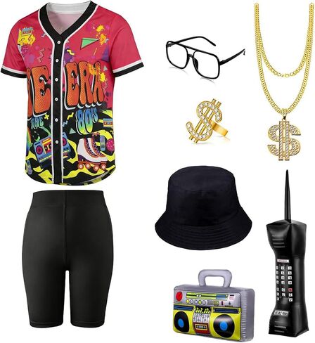 Kid 80s 90s Hip Hop Costume Baseball Jerseys For Girls 8 Pcs Set Halloween Cosplay in Kuwait