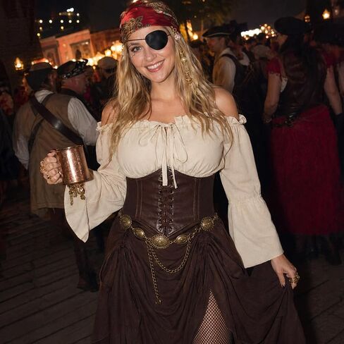 9 PCS Pirate Costume Women Set, Off-Shoulder Top Drawstring Skirt with Corset, Renaissance Halloween Outfit in Saudi Arabia