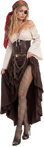 9 PCS Pirate Costume Women Set, Off-Shoulder Top Drawstring Skirt with Corset, Renaissance Halloween Outfit in Saudi Arabia