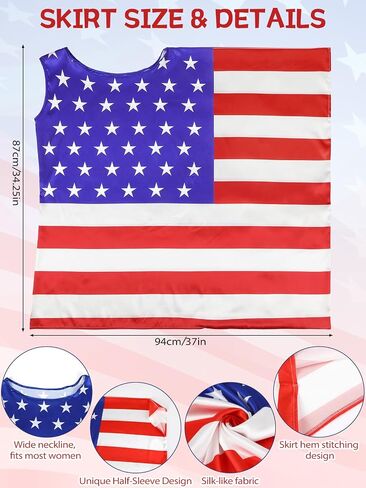 American Flag Dress Set for Women 4th of July Outfit with Sunglasses Earrings Mini Flags Patriotic Costume Accessories for 250th Anniversary Independence Day Memorial Day Celebrations in Kuwait