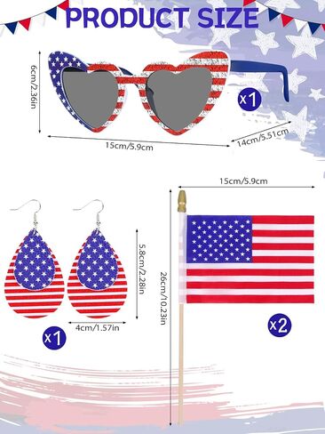 American Flag Dress Set for Women 4th of July Outfit with Sunglasses Earrings Mini Flags Patriotic Costume Accessories for 250th Anniversary Independence Day Memorial Day Celebrations in Kuwait