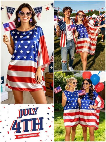 American Flag Dress Set for Women 4th of July Outfit with Sunglasses Earrings Mini Flags Patriotic Costume Accessories for 250th Anniversary Independence Day Memorial Day Celebrations in Kuwait