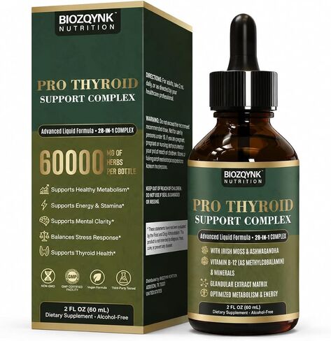 Thyroid Support Drops with Iodine, Selenium, Zinc & Ashwagandha, 2oz | Liquid drops, no pills; iodine, selenium, zinc, B12 & ashwagandha; supports metabolism, energy & focus; vegan & non-GMO in Saudi Arabia