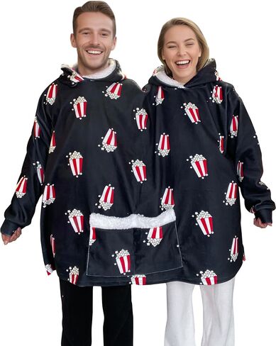 Jongdari Couples Hoodies Pajamas, Oversized Two Person Hoodie Couple Sweaters Funny Popcorn Matching Hoodies in Saudi Arabia