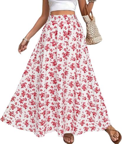 Floral Skirts for Women Trendy Summer Flower Print Dress A Line Skirt Mid Length Tropical Vacation Outfits for Women in Kuwait