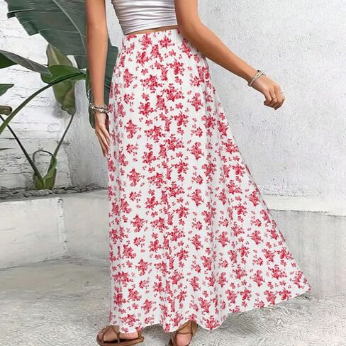 Floral Skirts for Women Trendy Summer Flower Print Dress A Line Skirt Mid Length Tropical Vacation Outfits for Women in Kuwait
