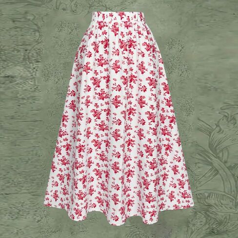 Floral Skirts for Women Trendy Summer Flower Print Dress A Line Skirt Mid Length Tropical Vacation Outfits for Women in Kuwait
