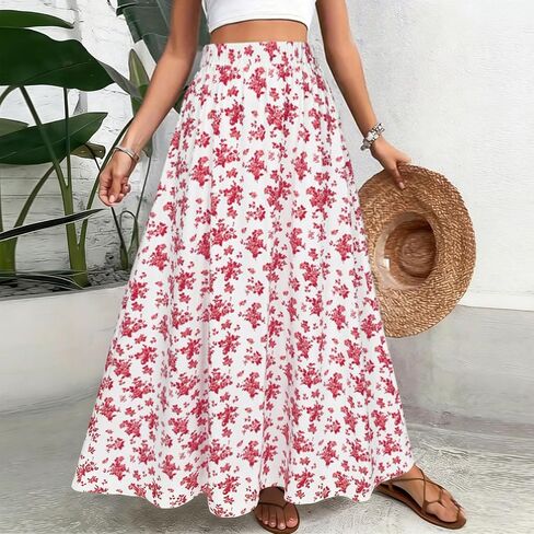 Floral Skirts for Women Trendy Summer Flower Print Dress A Line Skirt Mid Length Tropical Vacation Outfits for Women in Kuwait