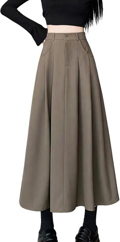 Long Skirts for Women High-Waist Pleated Flared Classic A-Line Casual Maxi Skirt Boho Swing Beach Skirt in Saudi Arabia