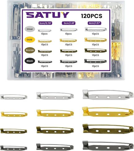 120 Pcs 3 Sizes Bar Pins, 4/5" 1-1/5" 1-3/5" Backs Safety Clasp Brooch Assortment Kit, Pin Badge Backs with Holes for Name Tags Jewelry Making and DIY Crafts (4 Colors) in Saudi Arabia