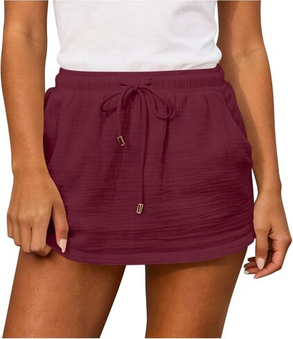 Lmdudan Summer Skirt for Women High Waist Drawstring Lightweight Flowy Ruffle Mini Skirts with Shorts Trendy Beach Vacation in Kuwait