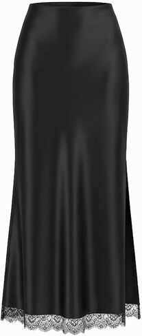 Skirts for Women Midi Length Lace Trim High Waisted Split A-Line Skirt Elegant Party Cocktail Outfit in Saudi Arabia