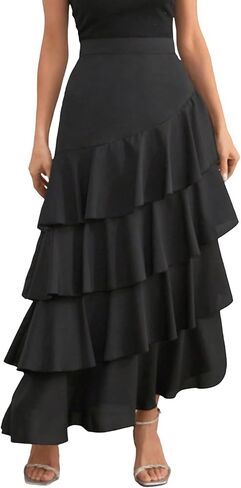 Summer Skirts for Women Elegant Irregular Ruffle Hem Skirt Party Tiered Layered Maxi Long Pleated Skirts in Saudi Arabia
