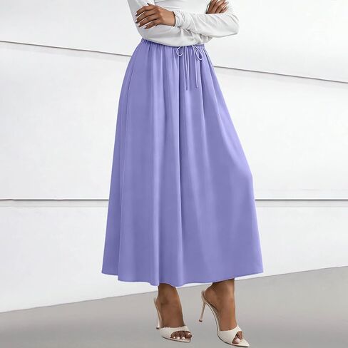 Women's Flowy Maxi Skirt Summer Pleated Work Skirts Elastic High Waisted Casual Long Skirt Trendy A Line Flowy Skirts in Kuwait