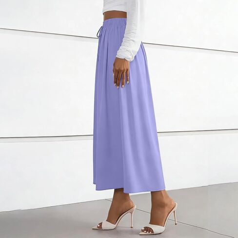 Women's Flowy Maxi Skirt Summer Pleated Work Skirts Elastic High Waisted Casual Long Skirt Trendy A Line Flowy Skirts in Kuwait