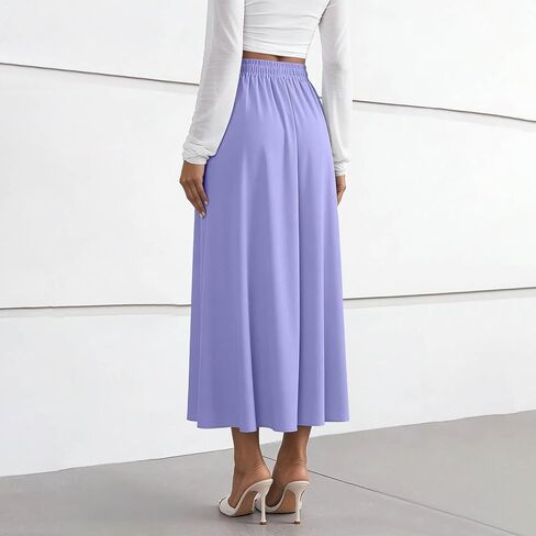 Women's Flowy Maxi Skirt Summer Pleated Work Skirts Elastic High Waisted Casual Long Skirt Trendy A Line Flowy Skirts in Kuwait