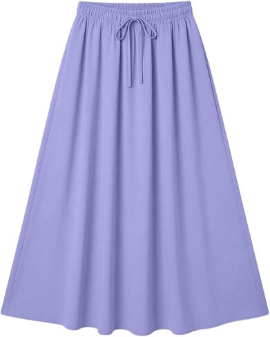 Women's Flowy Maxi Skirt Summer Pleated Work Skirts Elastic High Waisted Casual Long Skirt Trendy A Line Flowy Skirts in Kuwait