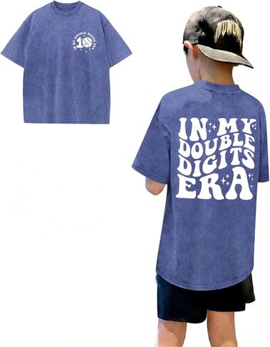 Boys in My Double Digits Era Shirt Oversized 10th Birthday Shirt 10 Year Old Boy Gifts Acid Wash Vintage Cotton Tops in Saudi Arabia
