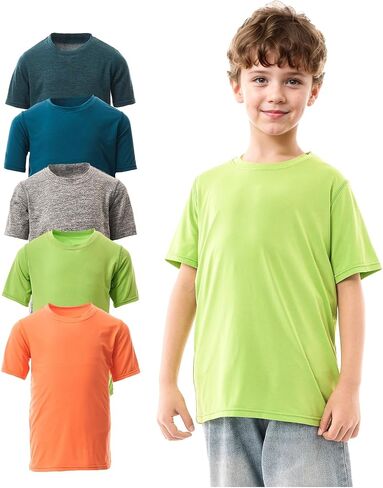 5 Pack Youth Dry-Fit T-Shirts Wicking Active Athletic Short Sleeve Tee for Kid Youth Teen 4-20 in Saudi Arabia
