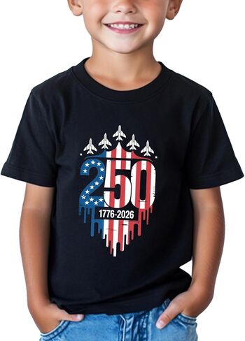 Boys 4th of July Shirt 250th Anniversary T-Shirt Toddler Girls Patriotic Tee American Flag Independence Day 2-8Y in Saudi Arabia