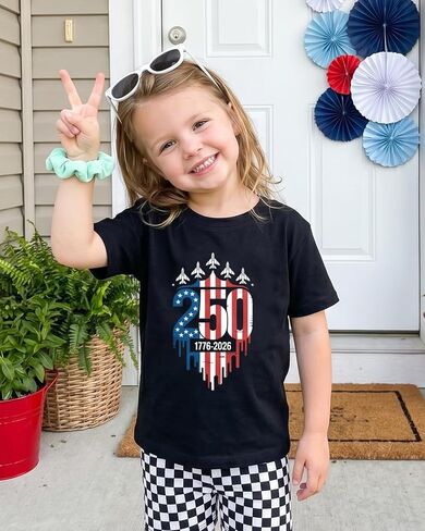 Boys 4th of July Shirt 250th Anniversary T-Shirt Toddler Girls Patriotic Tee American Flag Independence Day 2-8Y in Saudi Arabia