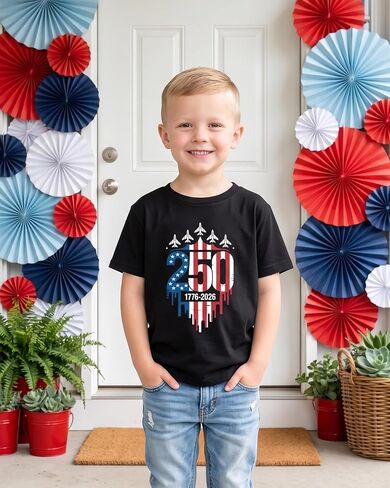 Boys 4th of July Shirt 250th Anniversary T-Shirt Toddler Girls Patriotic Tee American Flag Independence Day 2-8Y in Saudi Arabia