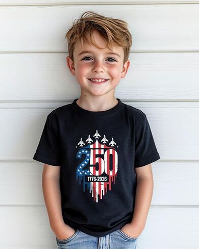 Boys 4th of July Shirt 250th Anniversary T-Shirt Toddler Girls Patriotic Tee American Flag Independence Day 2-8Y in Saudi Arabia