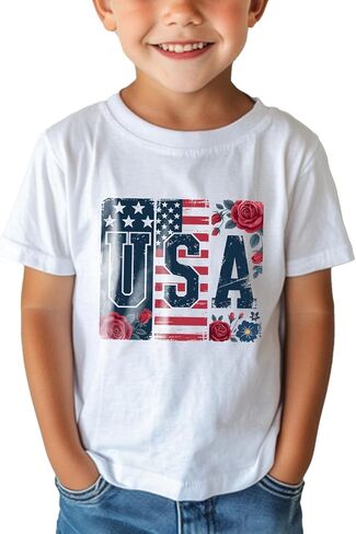 Boys 4th of July Shirt 250th Anniversary T-Shirt Toddler Girls Patriotic Tee American Flag Independence Day 2-8Y in Saudi Arabia